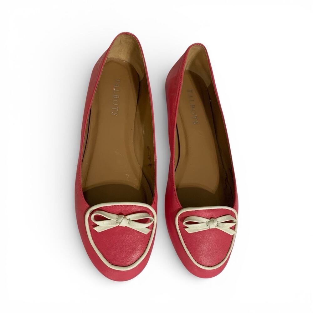 Talbots Penelope Fuchsia Pink Leather White Bow Ballet Flats Womens 6M